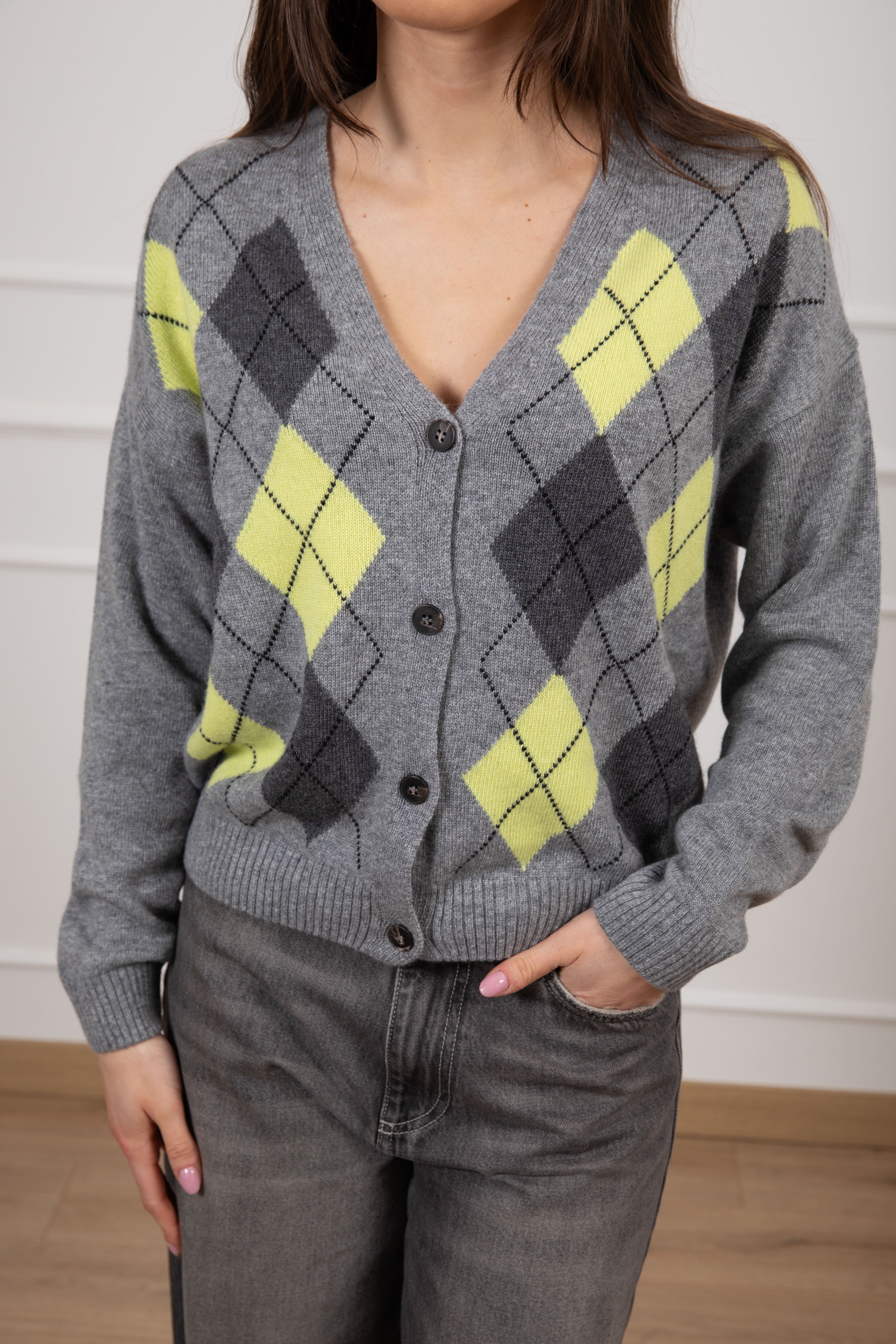 Cardigan a rombi in lana e cashmere Tensione IN