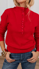 Maglia con bottoni perle e rouches variante rosso Haveone