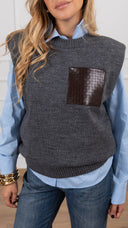 Gilet in lana con tasca in eco-pelle intrecciata variante grigio Haveone