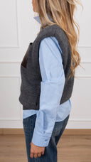 Gilet in lana con tasca in eco-pelle intrecciata variante grigio Haveone