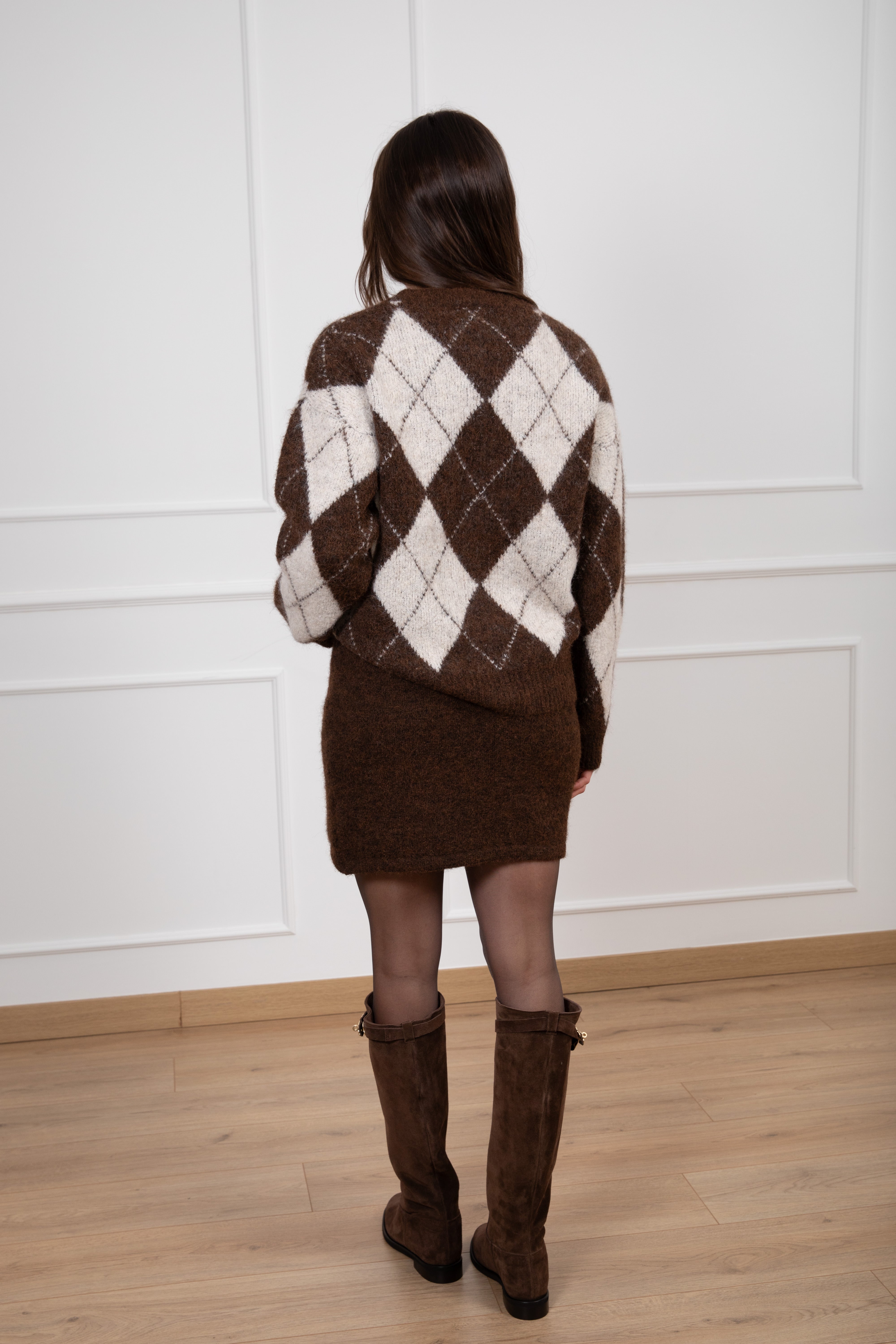 Coordinato cardigan e mini-gonna a rombi ViCOLO