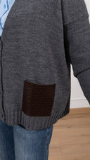 Cardigan con tasche in eco-pelle intrecciata variante grigio Haveone