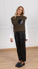 Gilet in lana con tasca in eco-pelle intrecciata variante militare Haveone