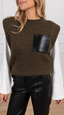 Gilet in lana con tasca in eco-pelle intrecciata variante militare Haveone