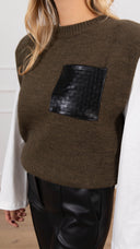 Gilet in lana con tasca in eco-pelle intrecciata variante militare Haveone