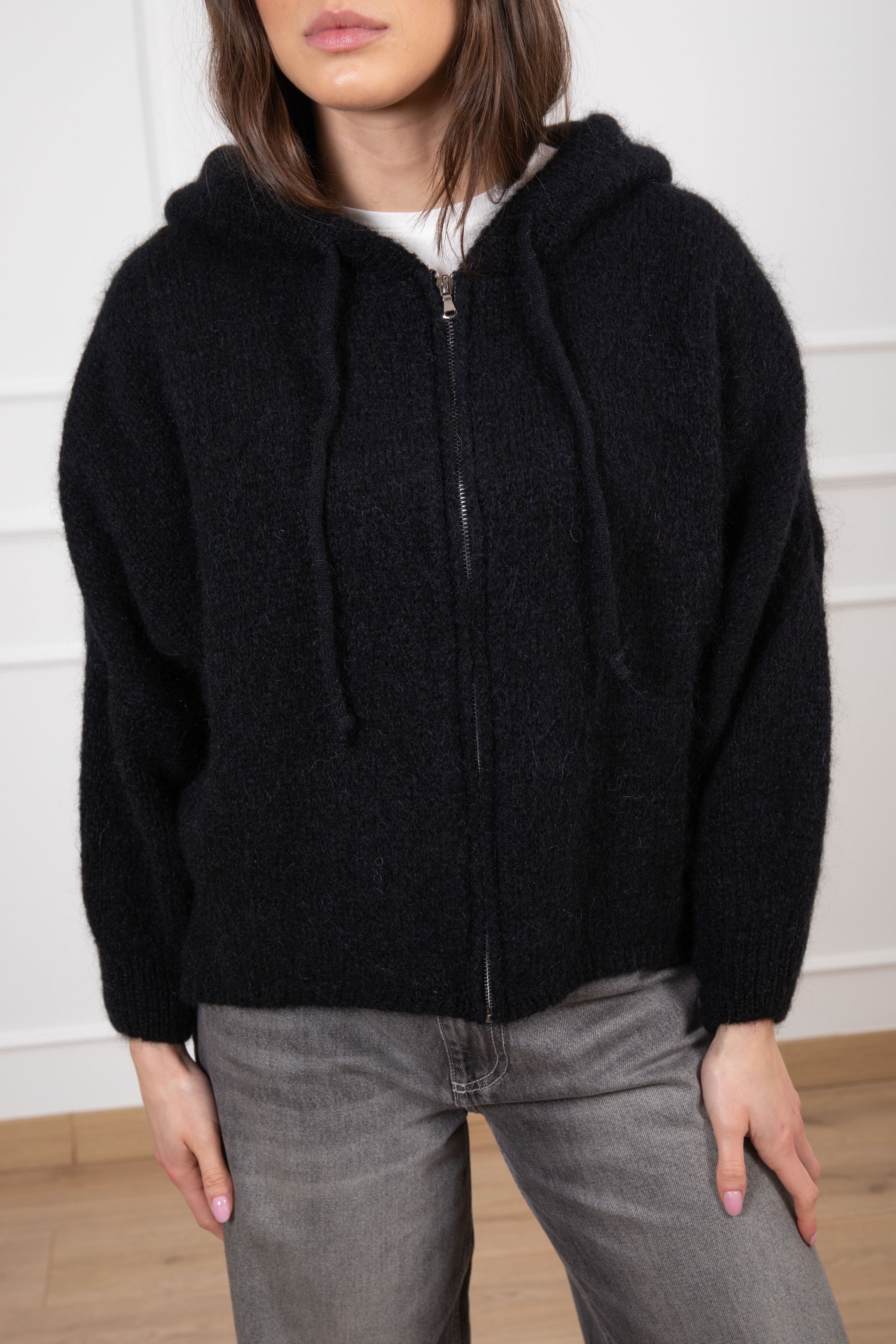 Felpa in mohair con zip e cappuccio Dixie