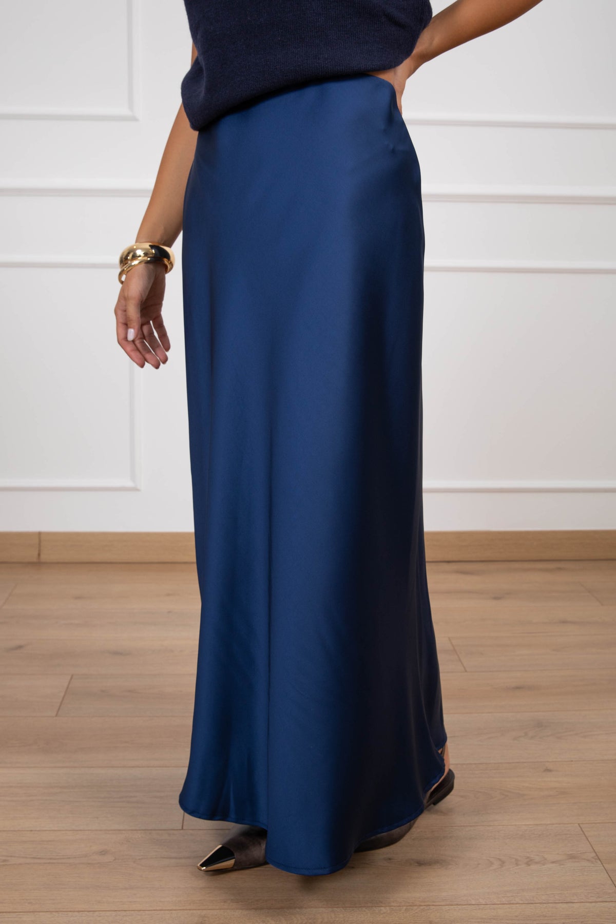 Gonna lunga in satin variante blu Tensione IN