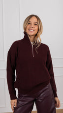 Maglia in lana mezza zip variante bordeaux ViCOLO