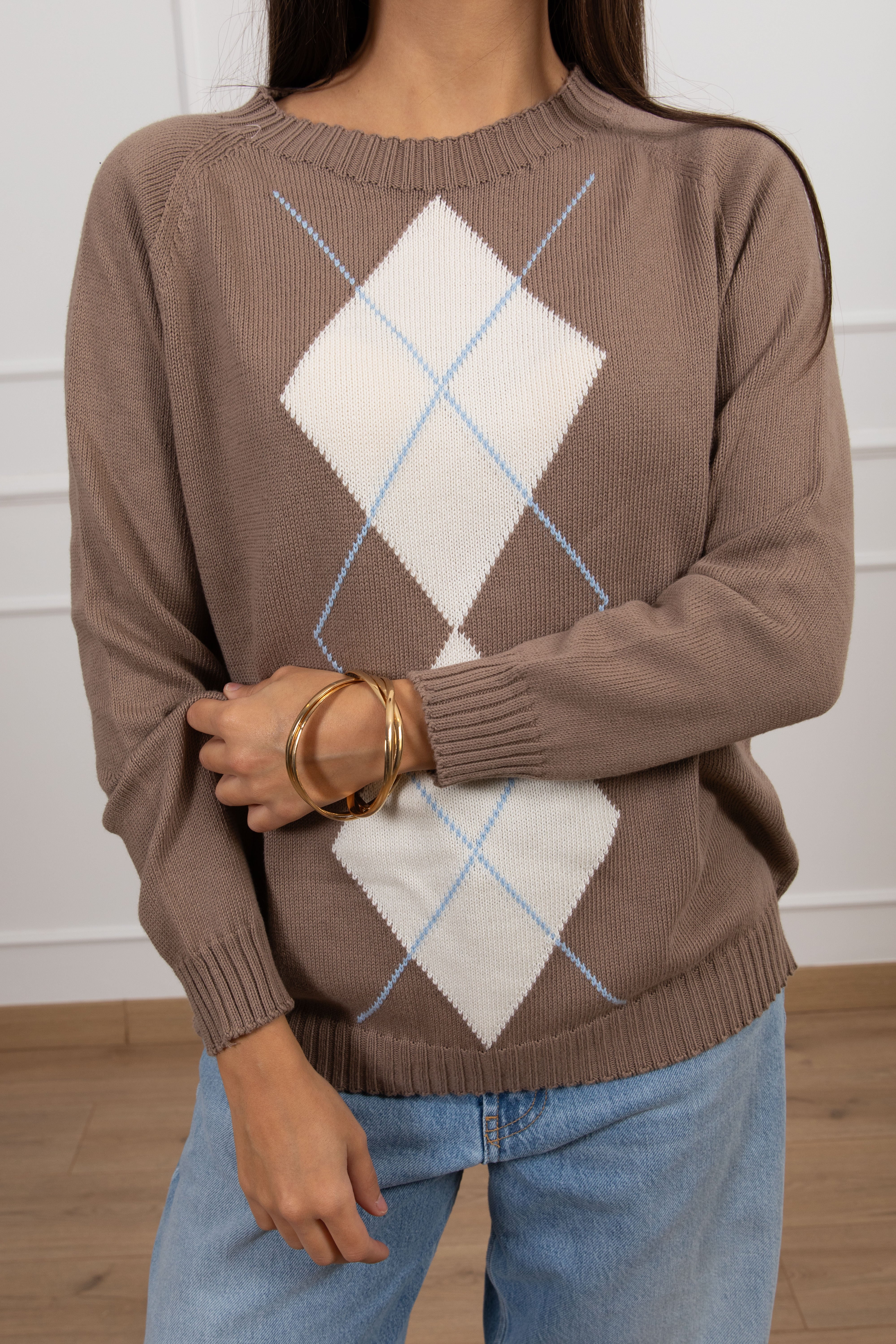Maglia in cotone con motivo rombi Susy Mix