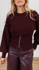 Maglia manica a palloncino con zip sul fondo variante bordeaux ViCOLO