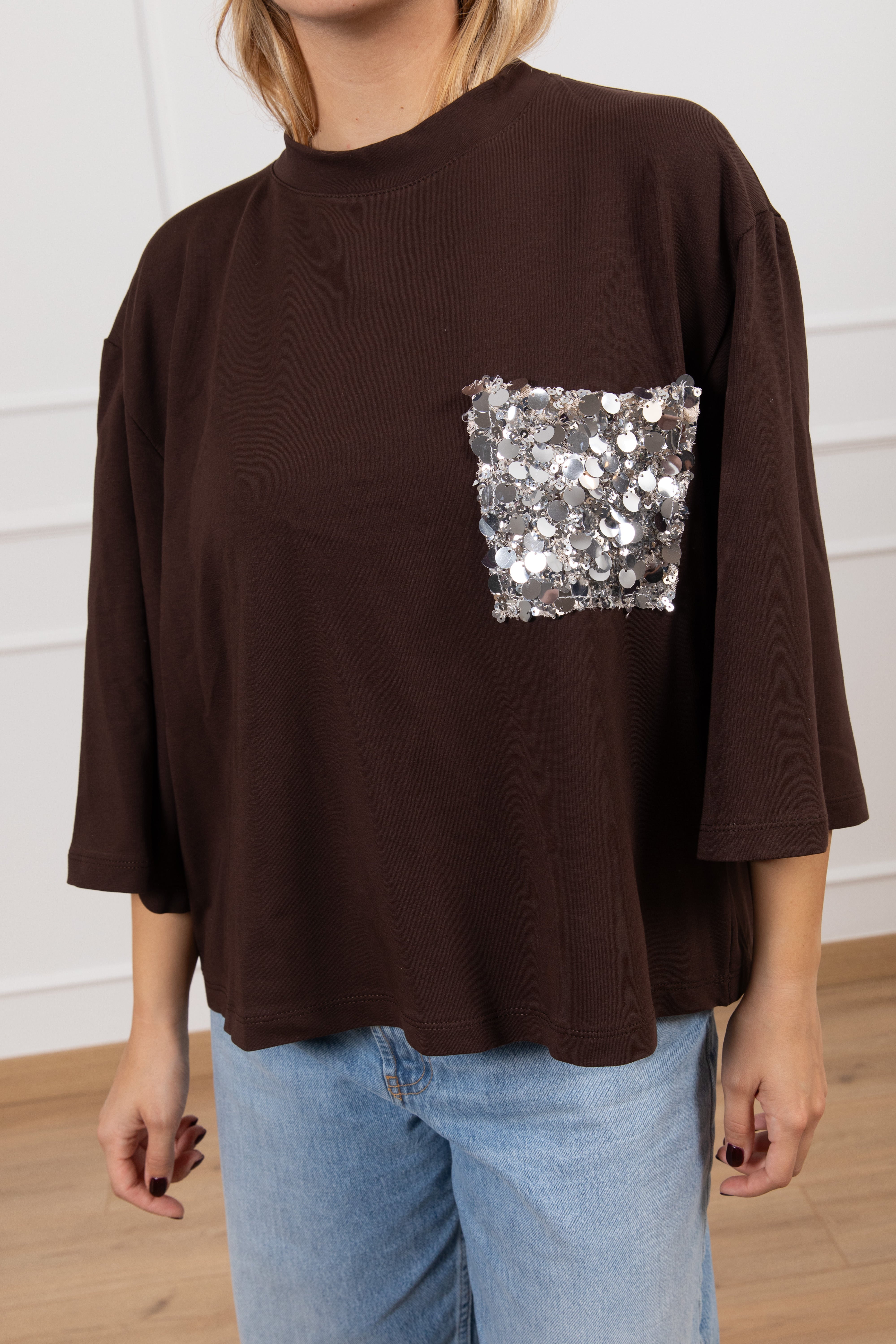 T-shirt manica 3/4 con tasca paillettes Tensione IN