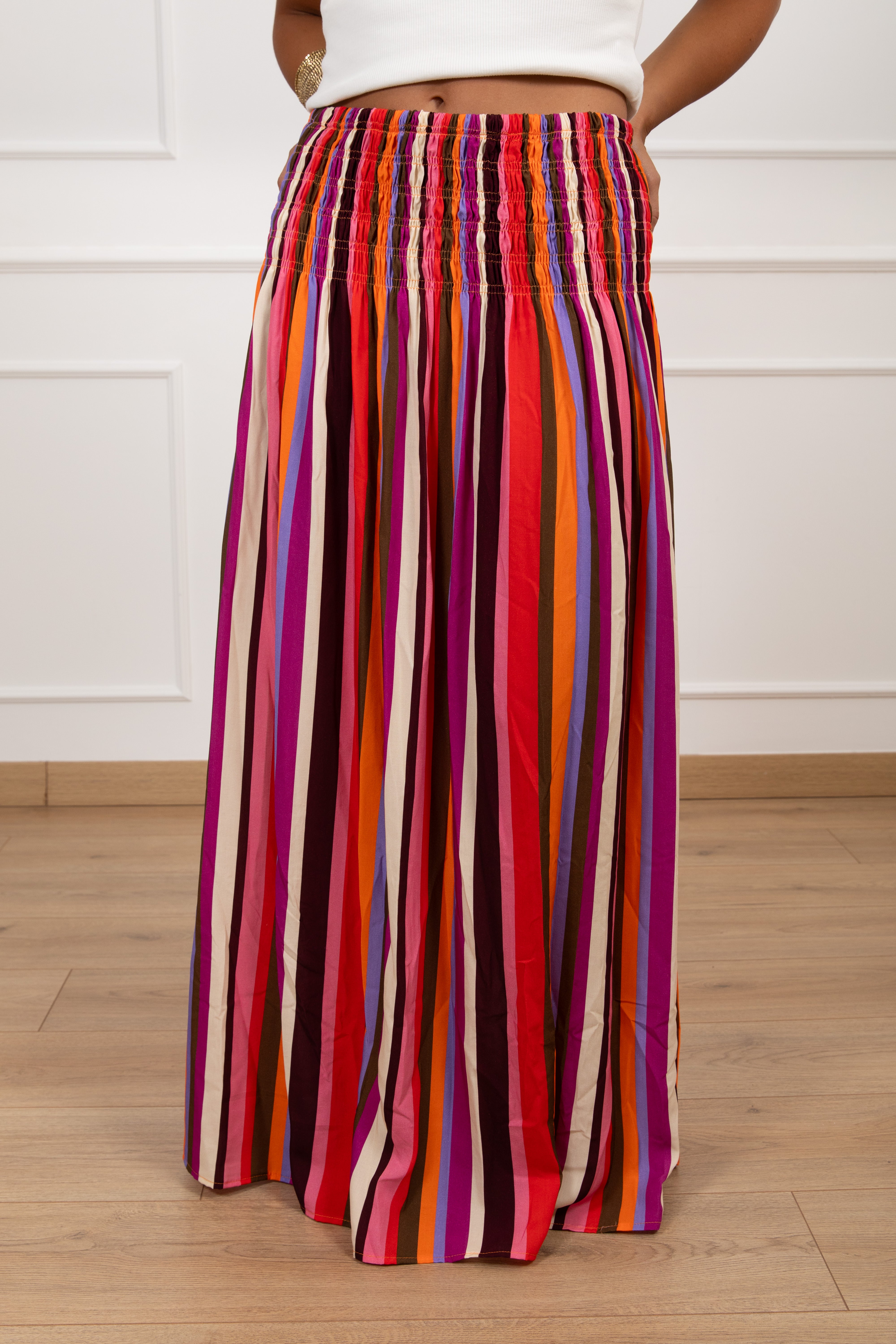 Gonna lunga a righe multicolor con elastico Tensione IN