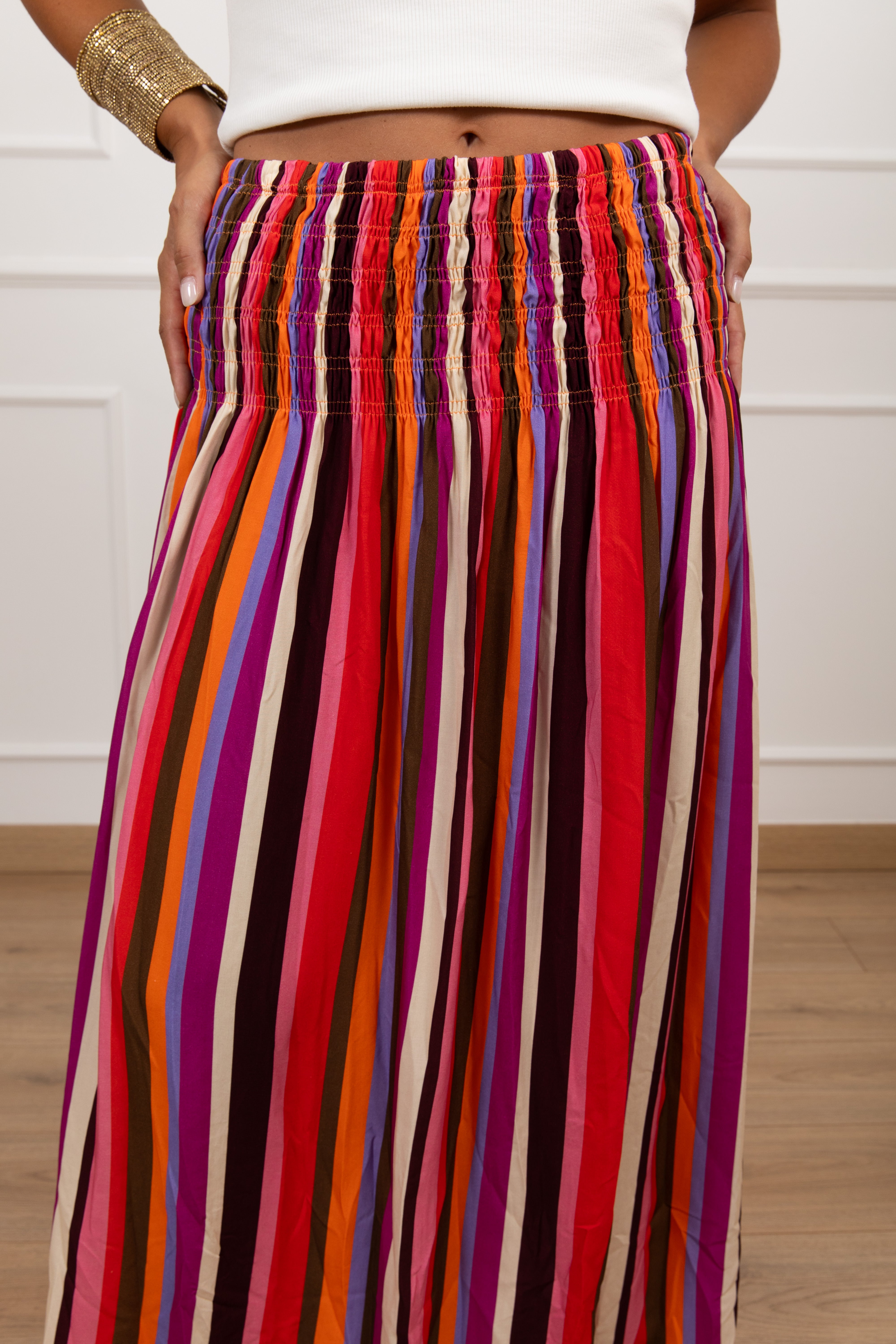 Gonna lunga a righe multicolor con elastico Tensione IN