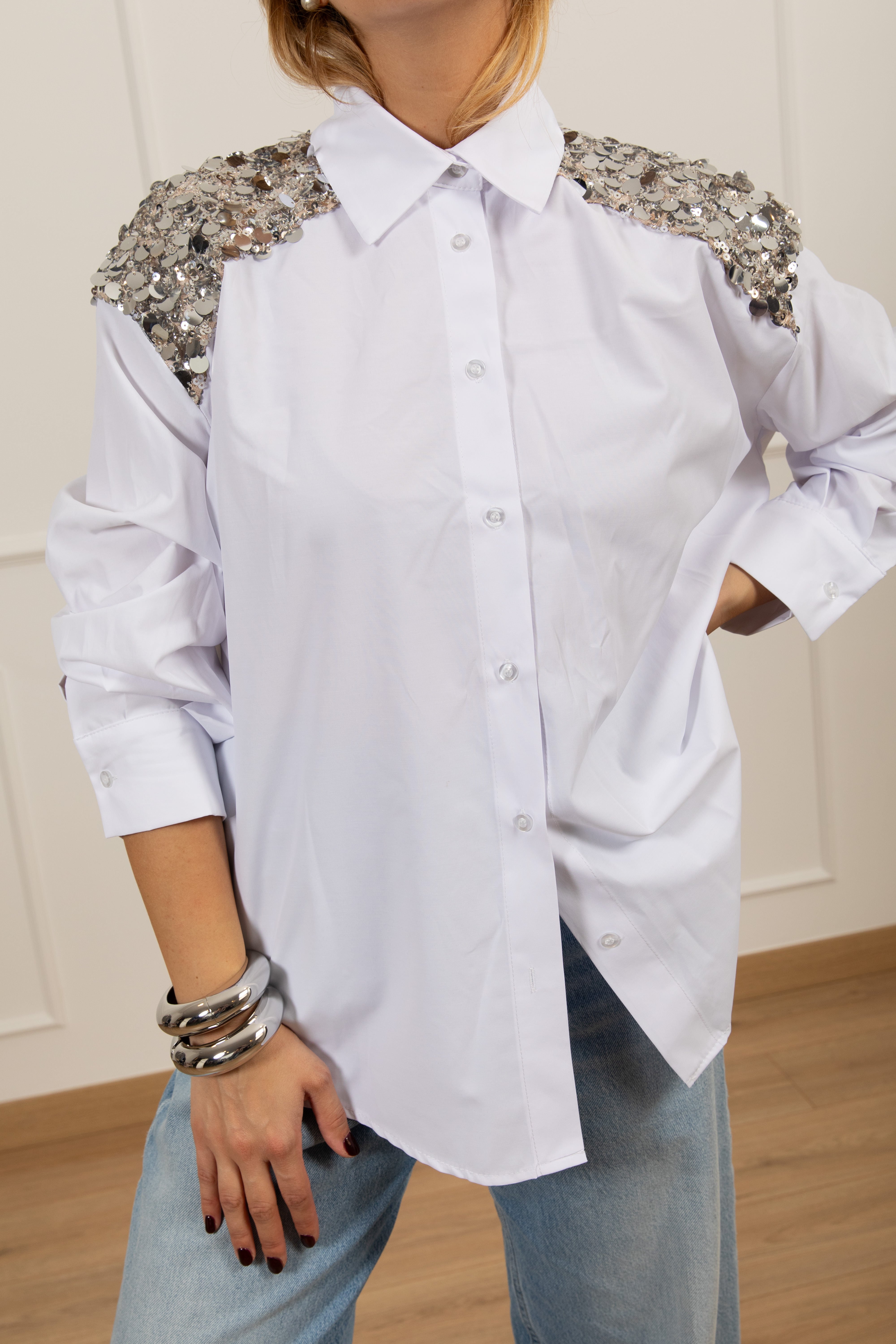 Camicia in cotone con paillettes sulle spalle Tensione IN