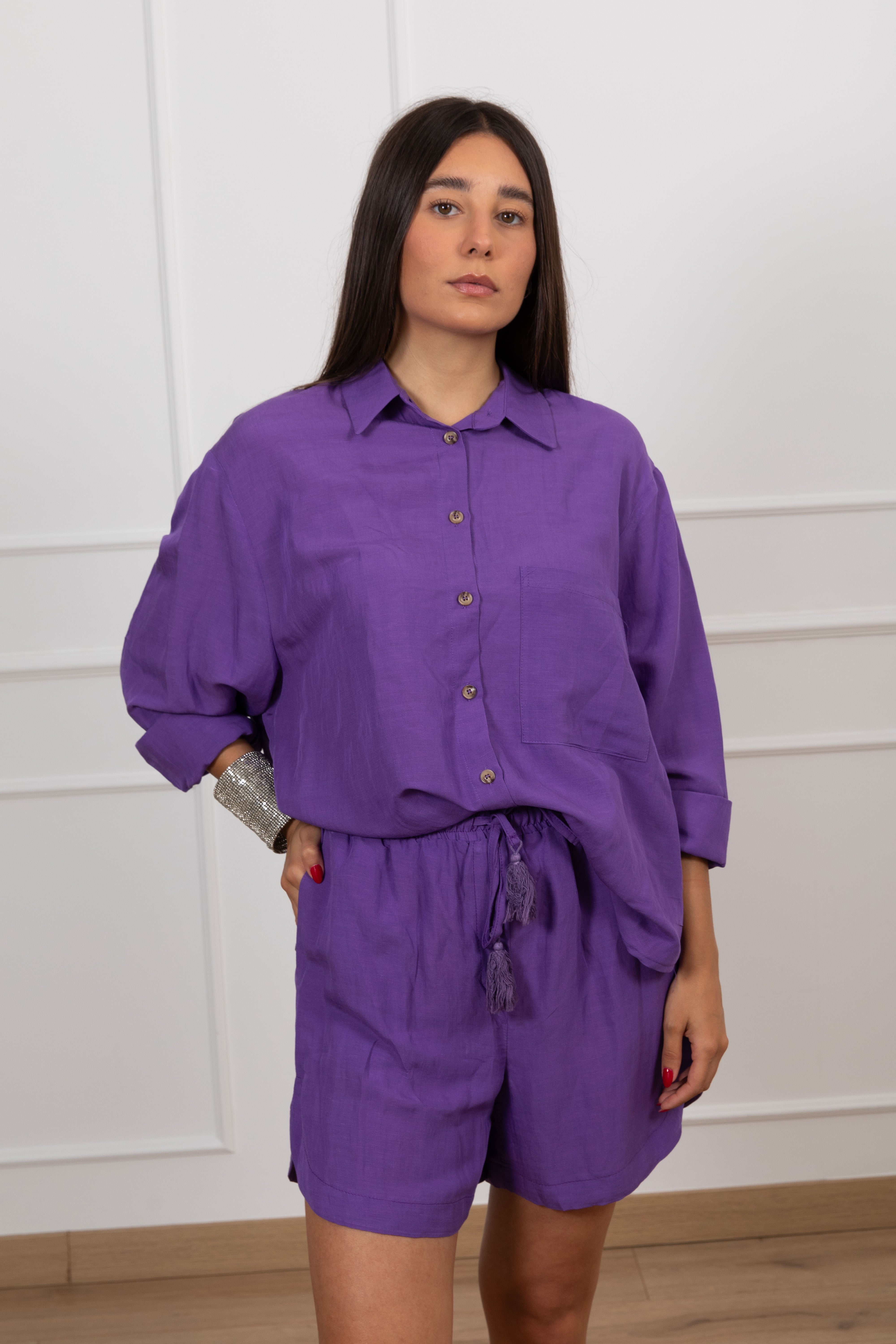 Coordinato camicia e shorts in lino e viscosa Tensione IN
