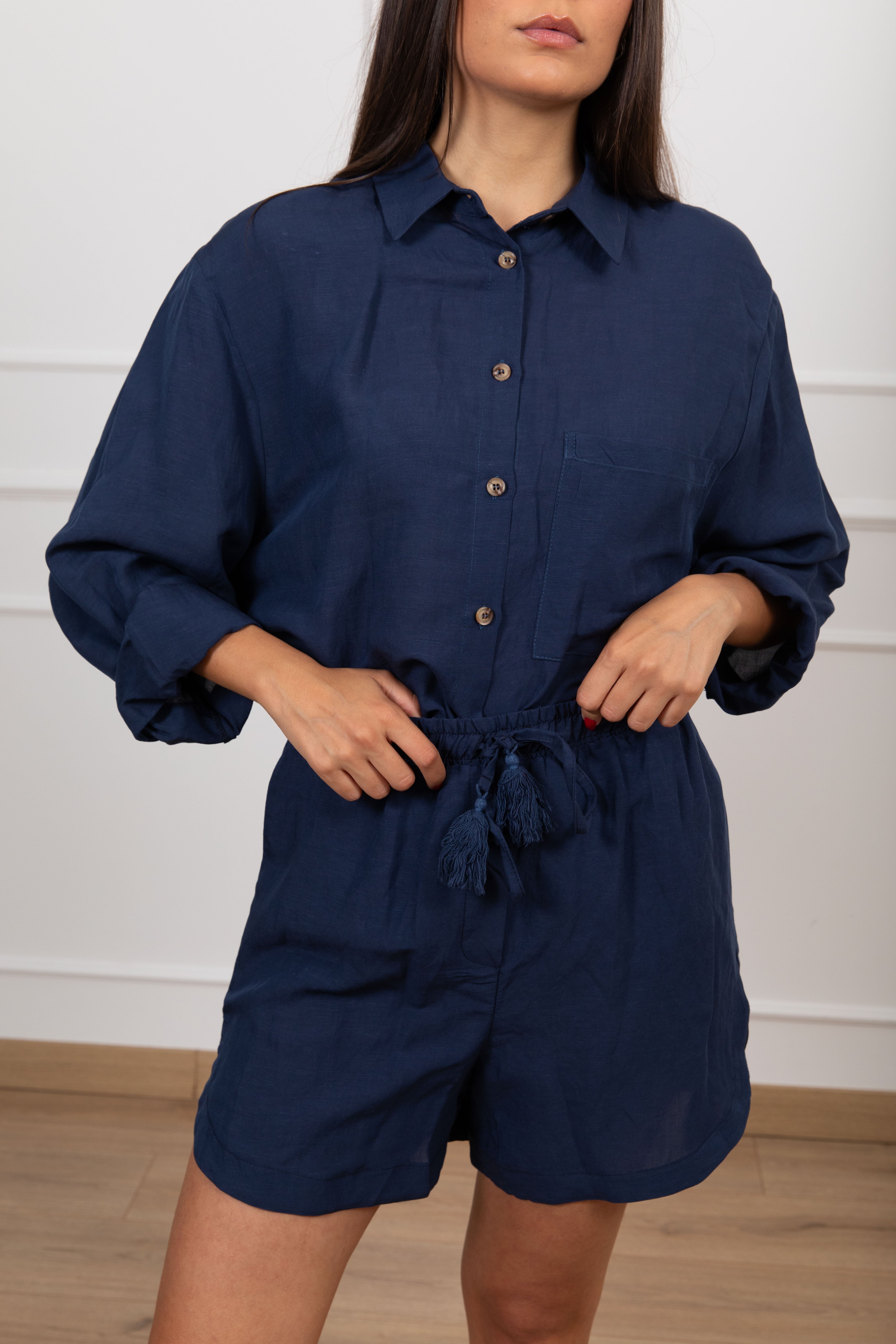 Coordinato camicia e shorts in lino e viscosa Tensione IN