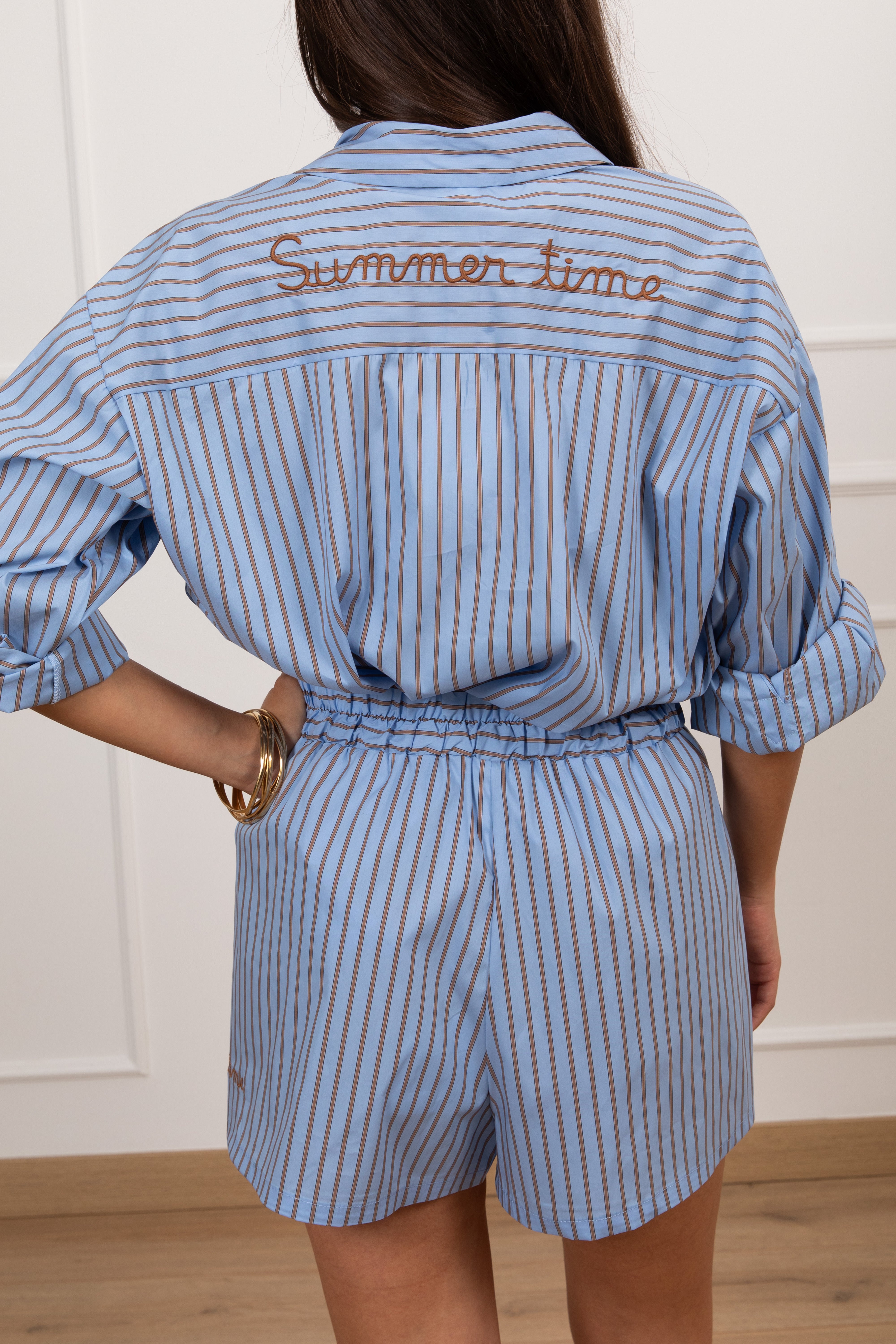 Camicia bacchettata cammello "Summer time" in cotone Tensione IN