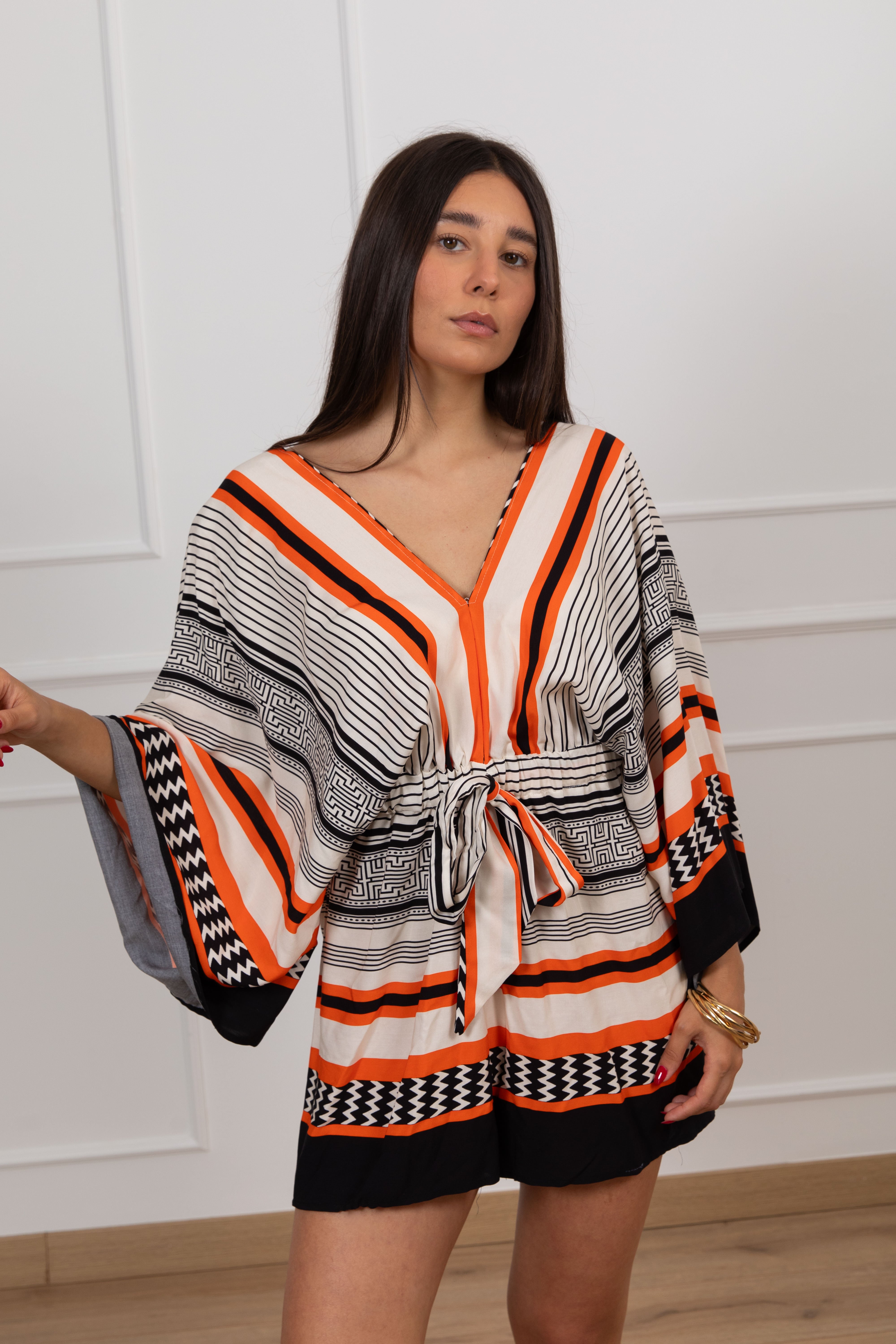 Jumpsuit a farfalla fantasia etnica arancione Haveone