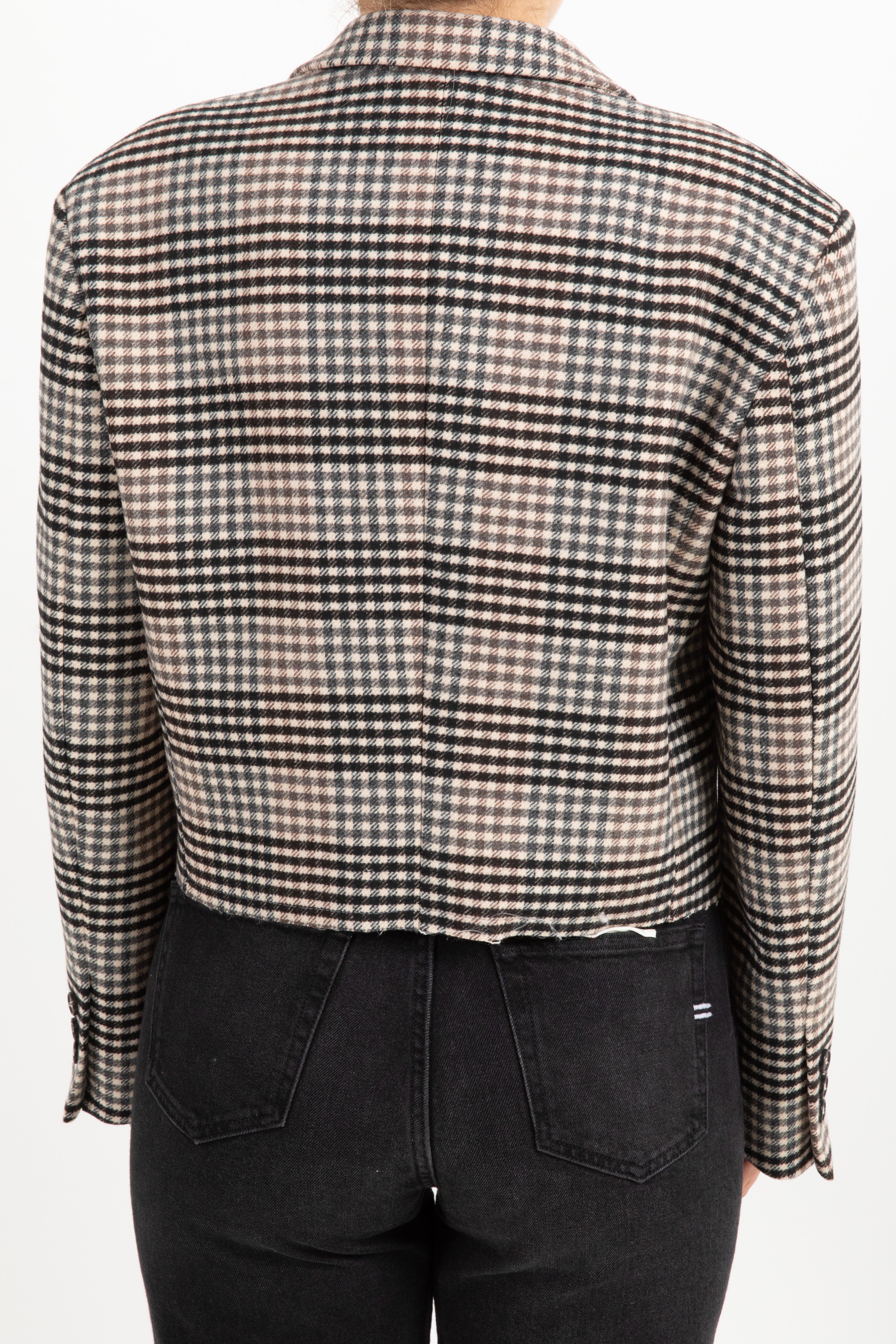 Giacca cropped check panna con spille ViCOLO