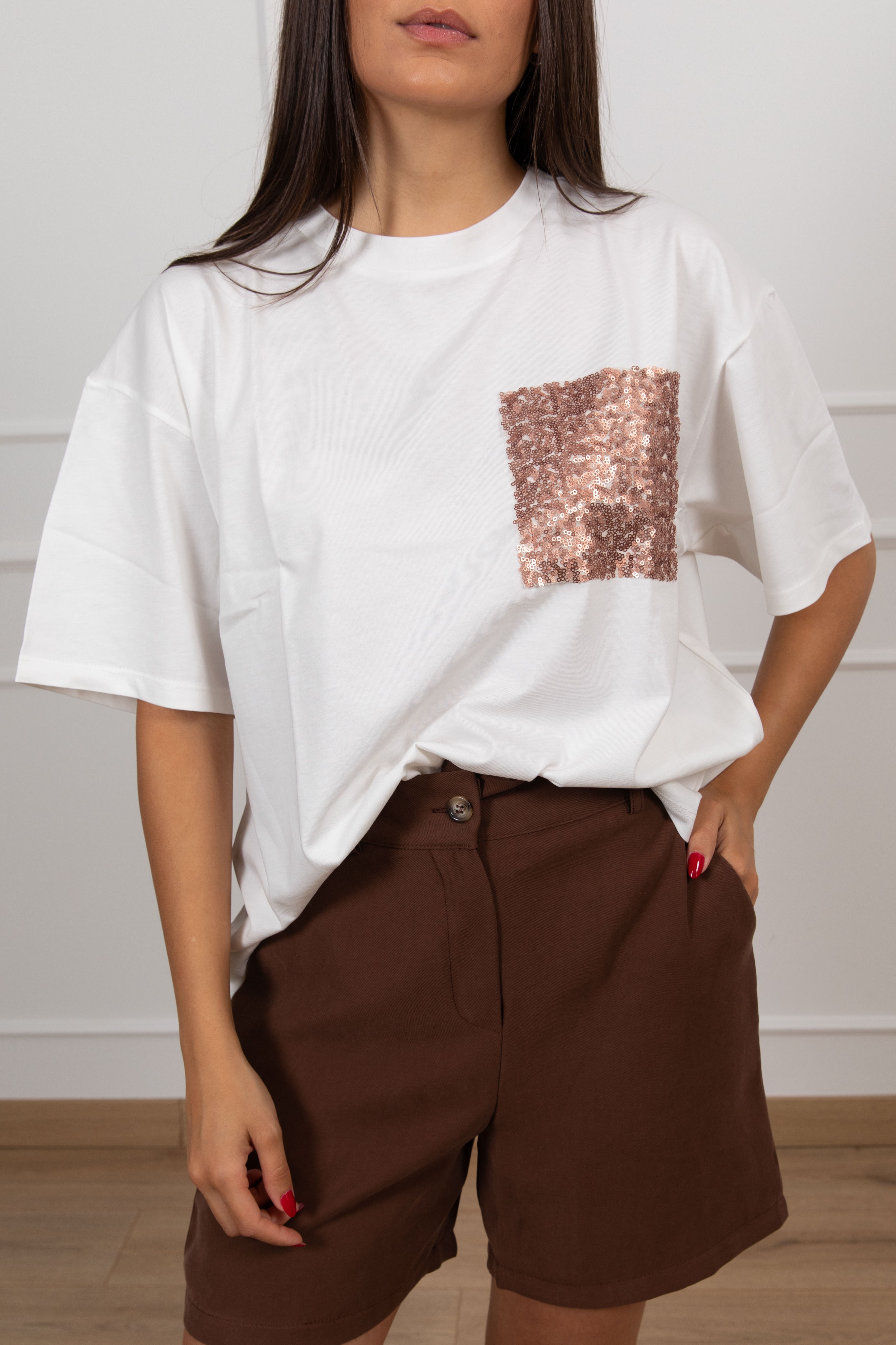 T-shirt over-size con tasca paillettes Susy Mix
