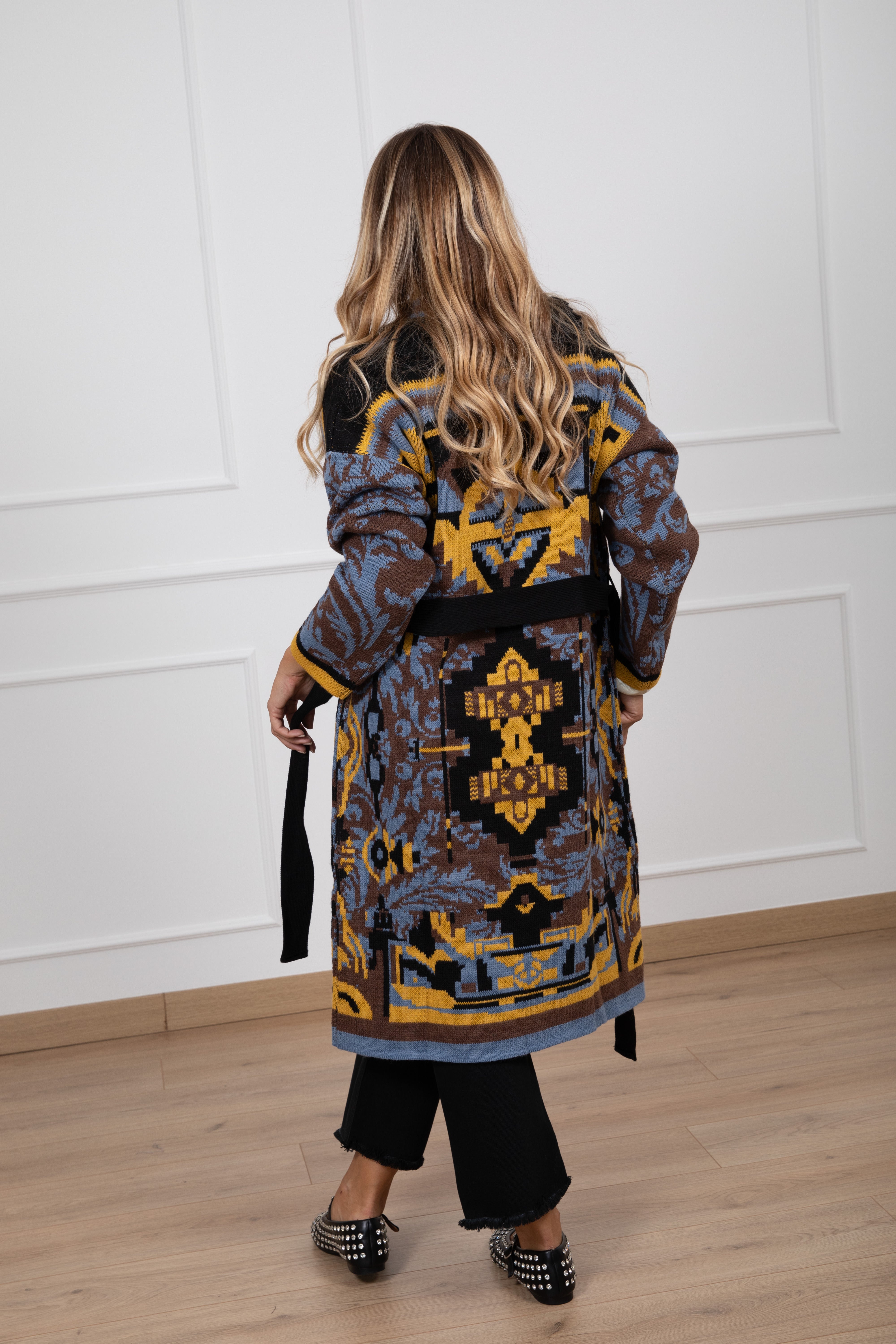 Maxi-cardigan fantasia etnica ocra ViCOLO