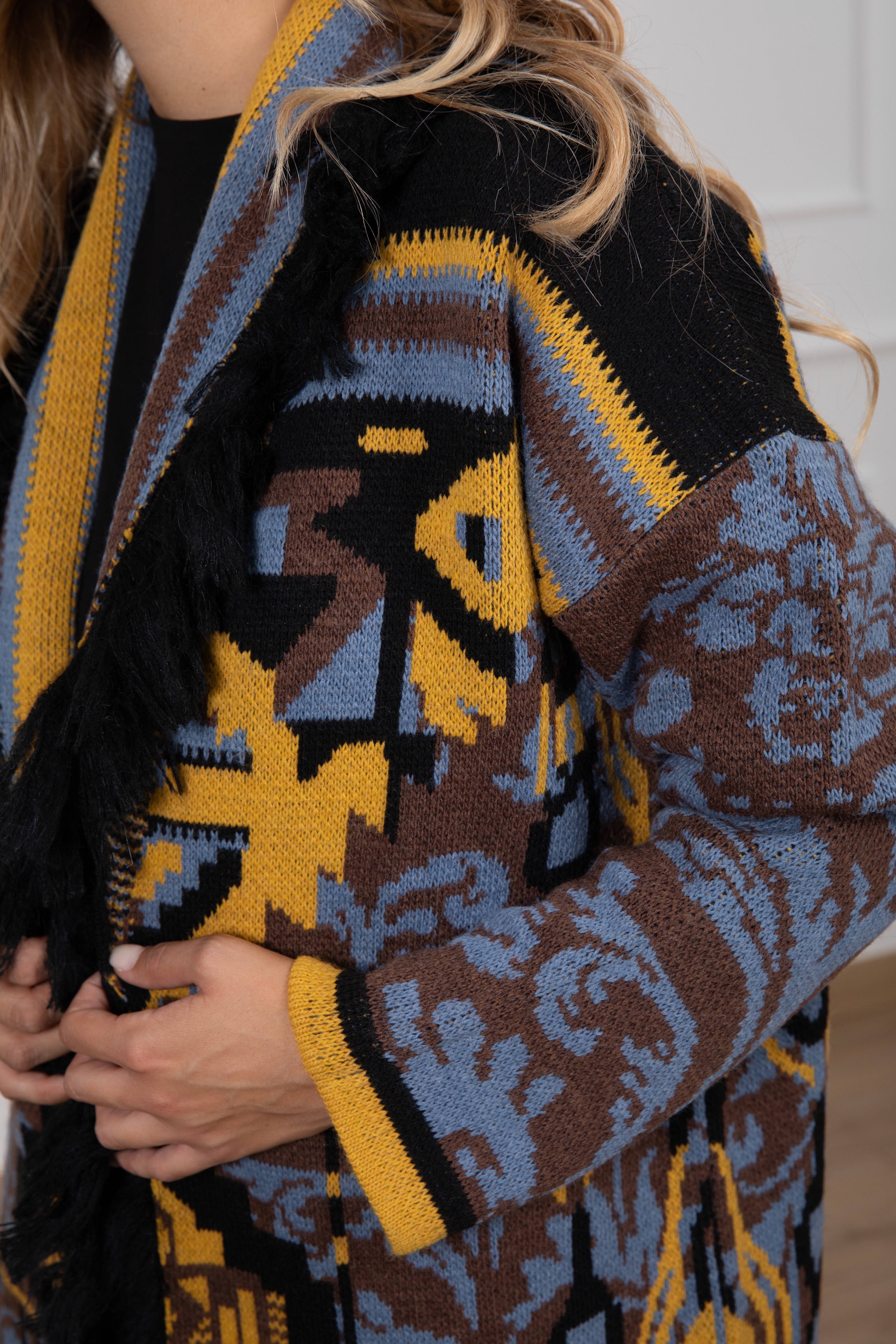 Maxi-cardigan fantasia etnica ocra ViCOLO