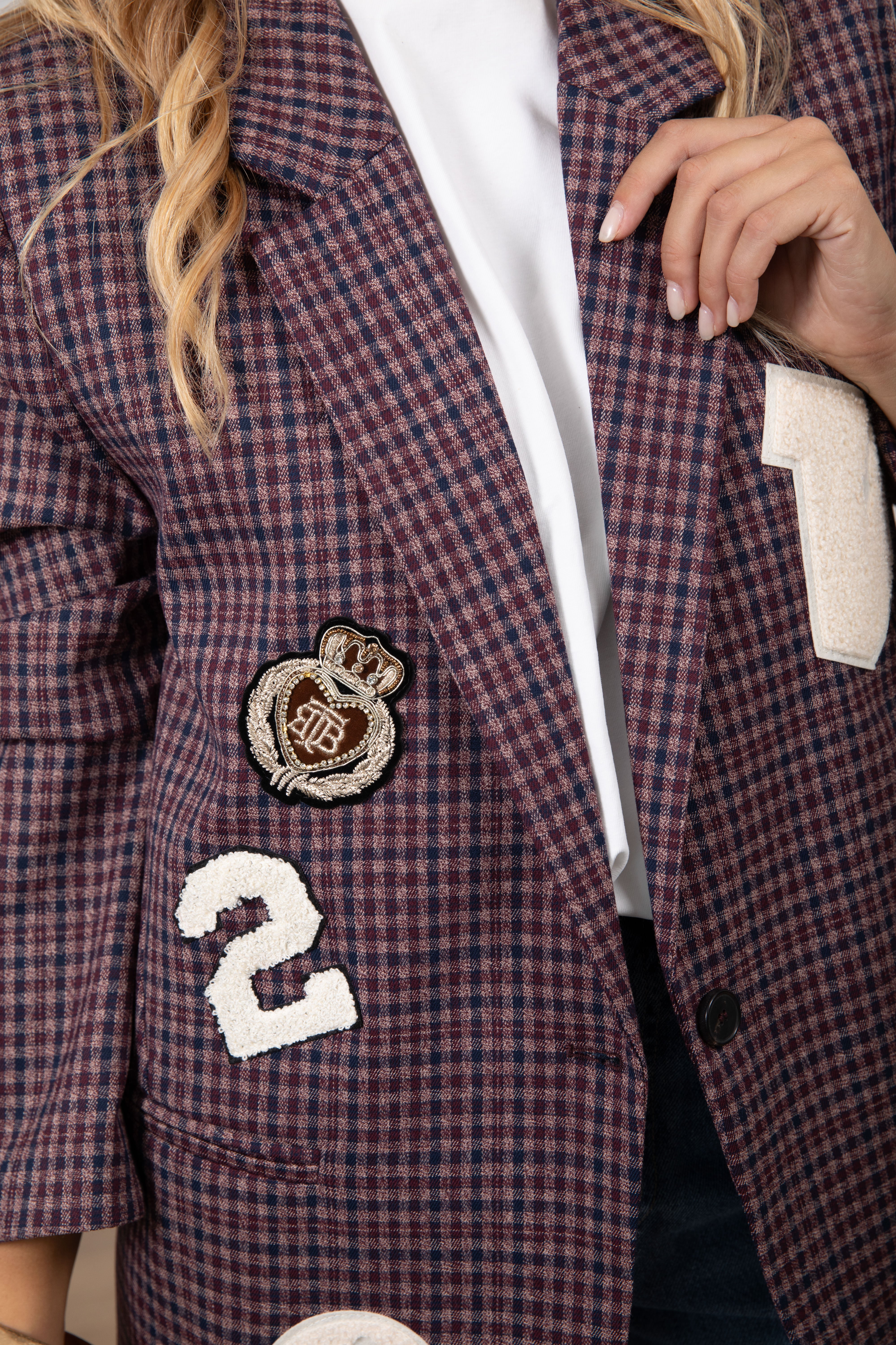 Giacca check bordeaux con patch ViCOLO