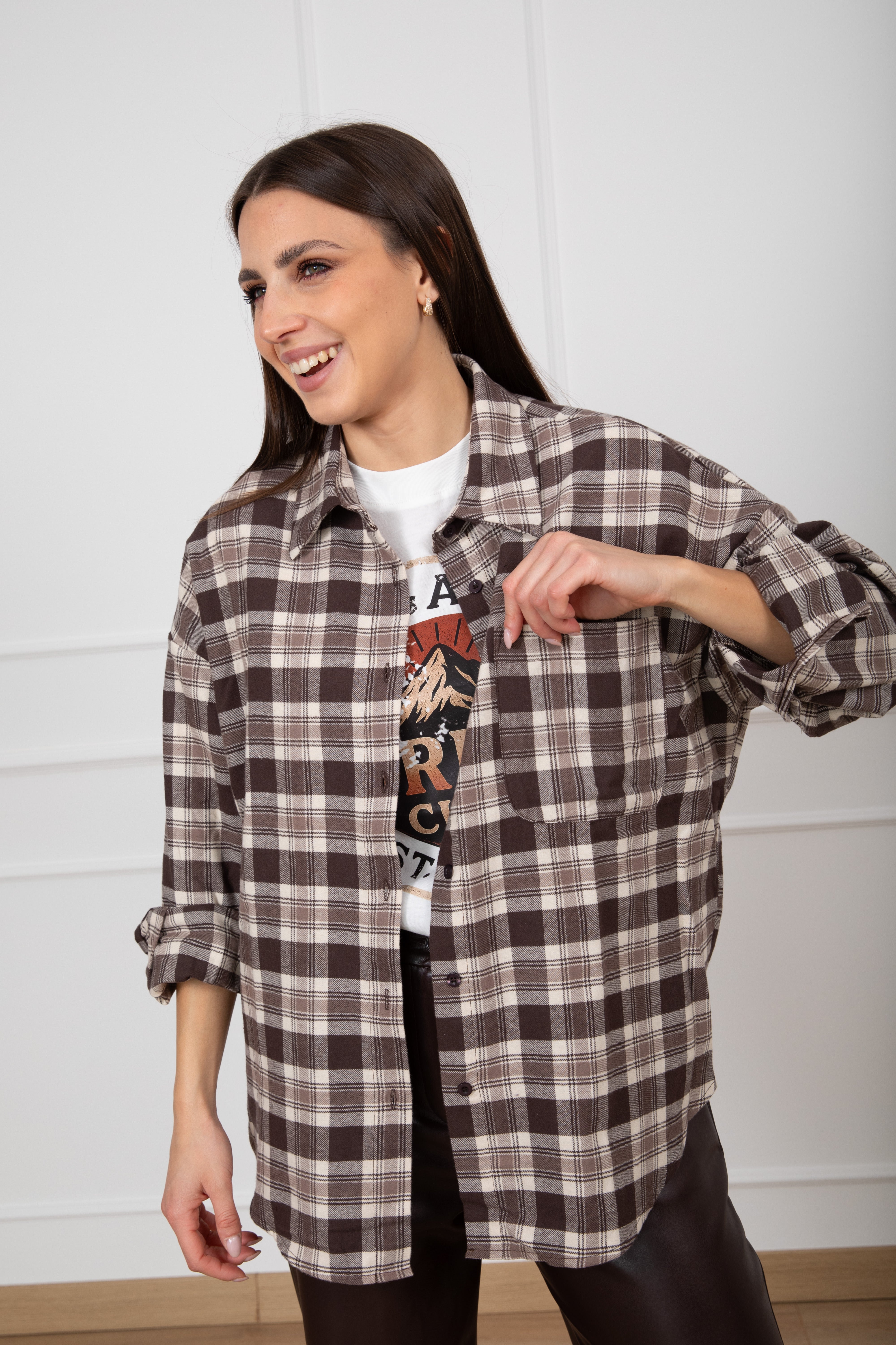 Camicia check over-size in flanella Susy Mix