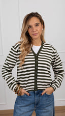 Cardigan scollo a “V” a righe
variante militare Susy Mix