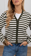 Cardigan scollo a “V” a righe
variante militare Susy Mix