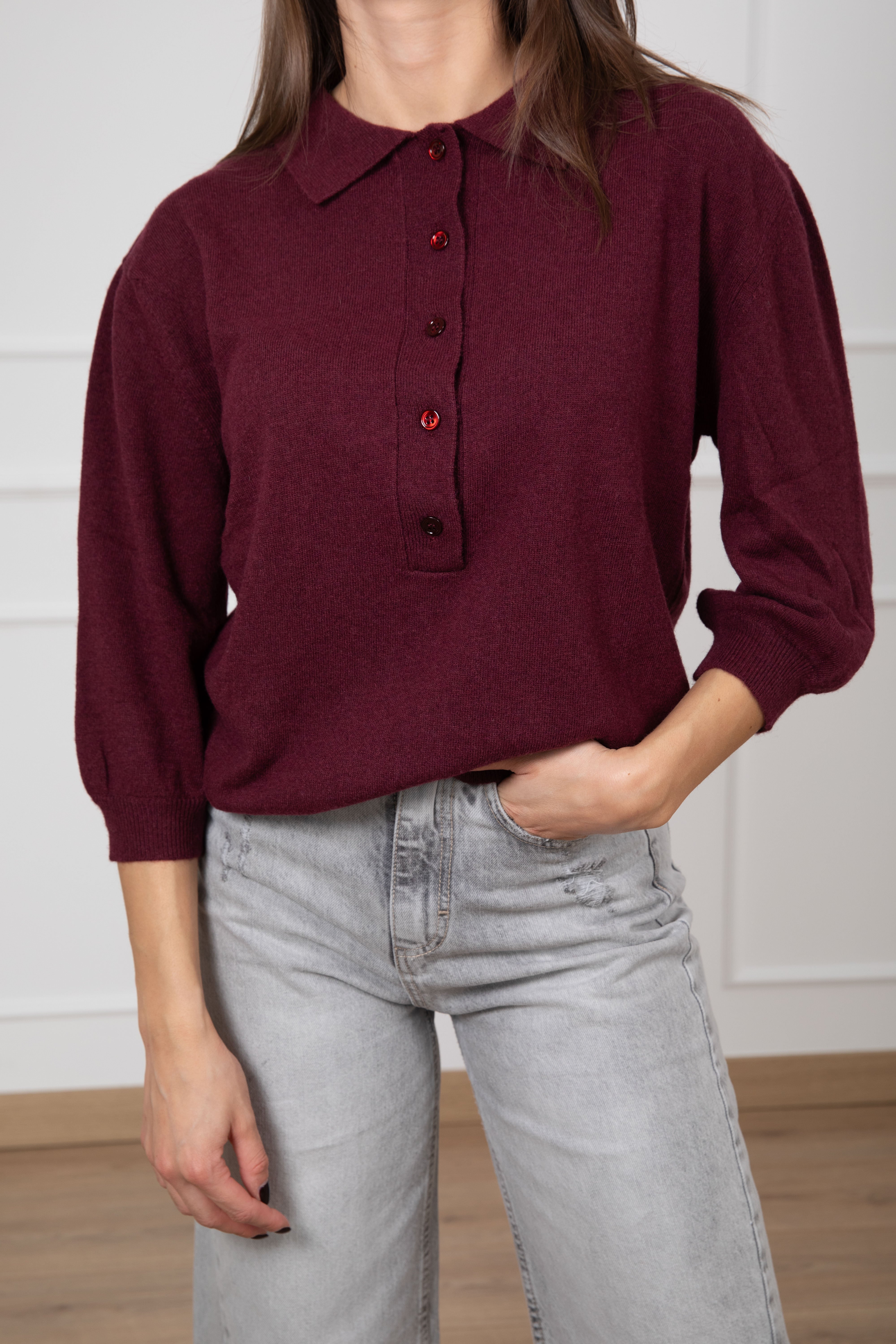 Polo manica 3/4 in lana e cashmere ViCOLO