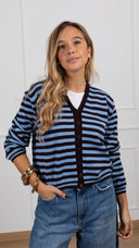 Cardigan scollo a “V” a righe variante moro Susy Mix