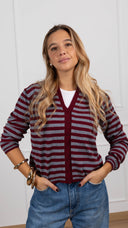 Cardigan scollo a “V” a righe variante vino Susy Mix