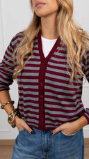 Cardigan scollo a “V” a righe variante vino Susy Mix