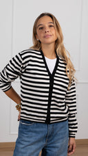 Cardigan scollo a “V” a righe variante nero Susy Mix