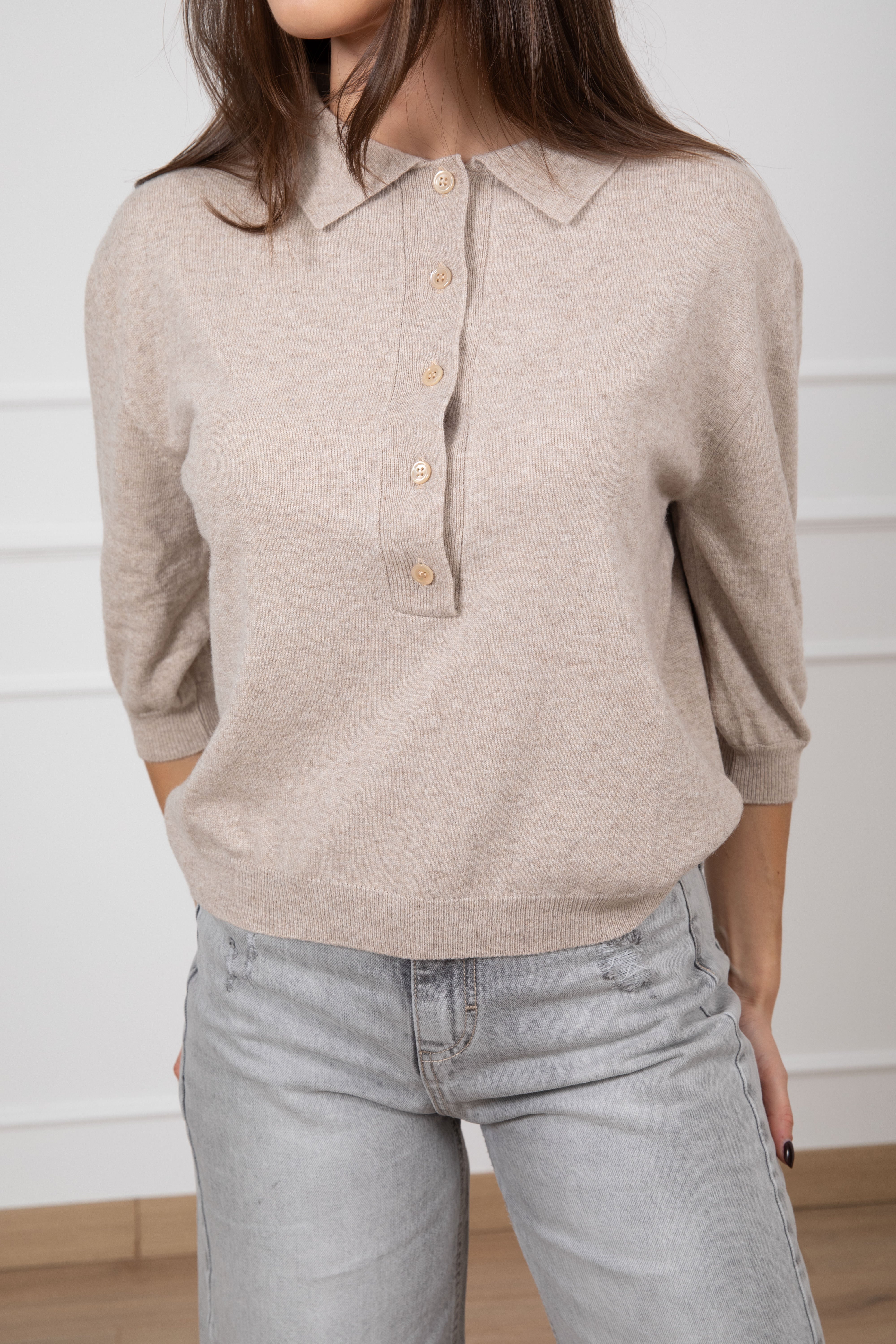 Polo manica 3/4 in lana e cashmere ViCOLO