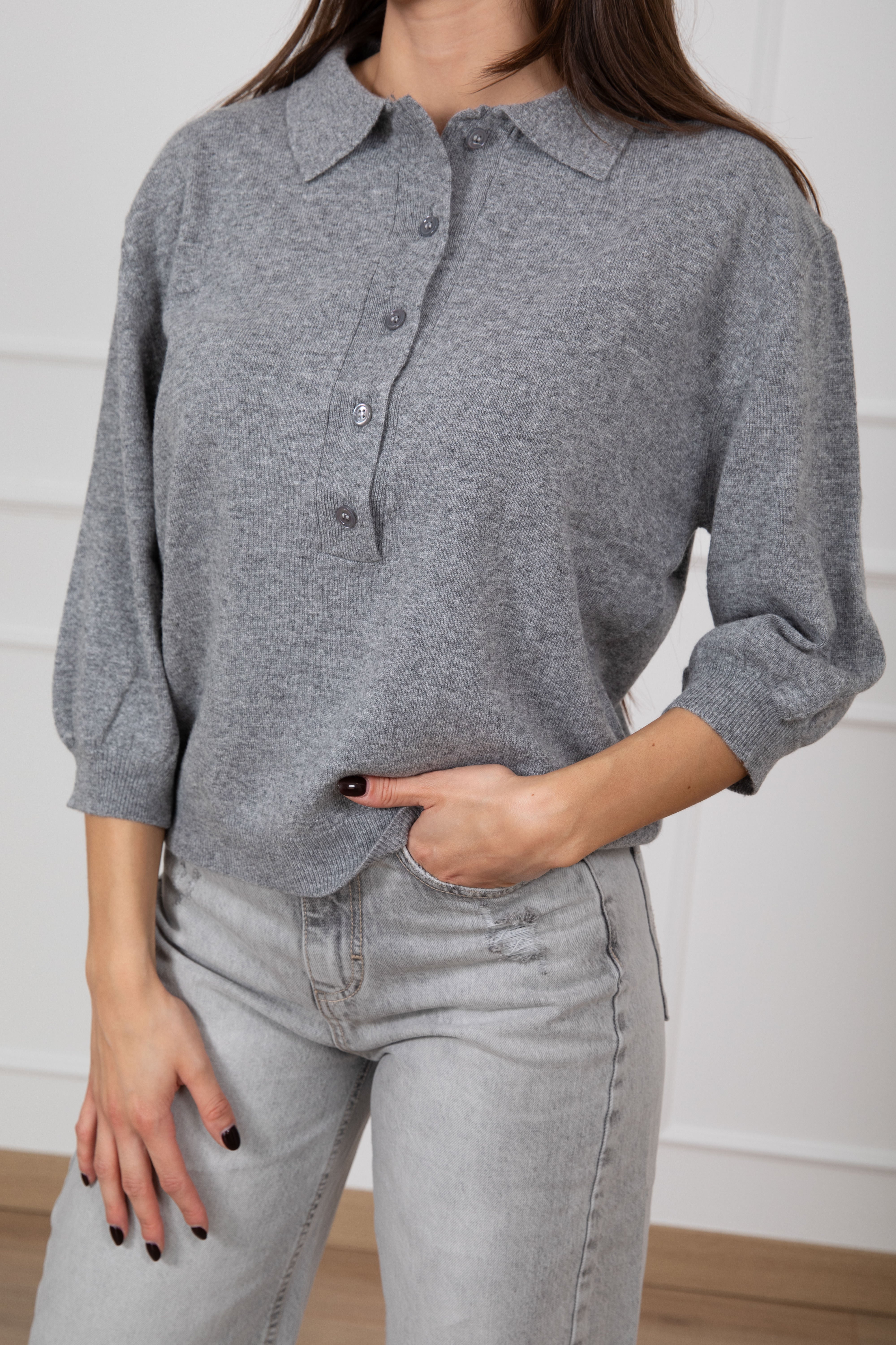 Polo manica 3/4 in lana e cashmere ViCOLO