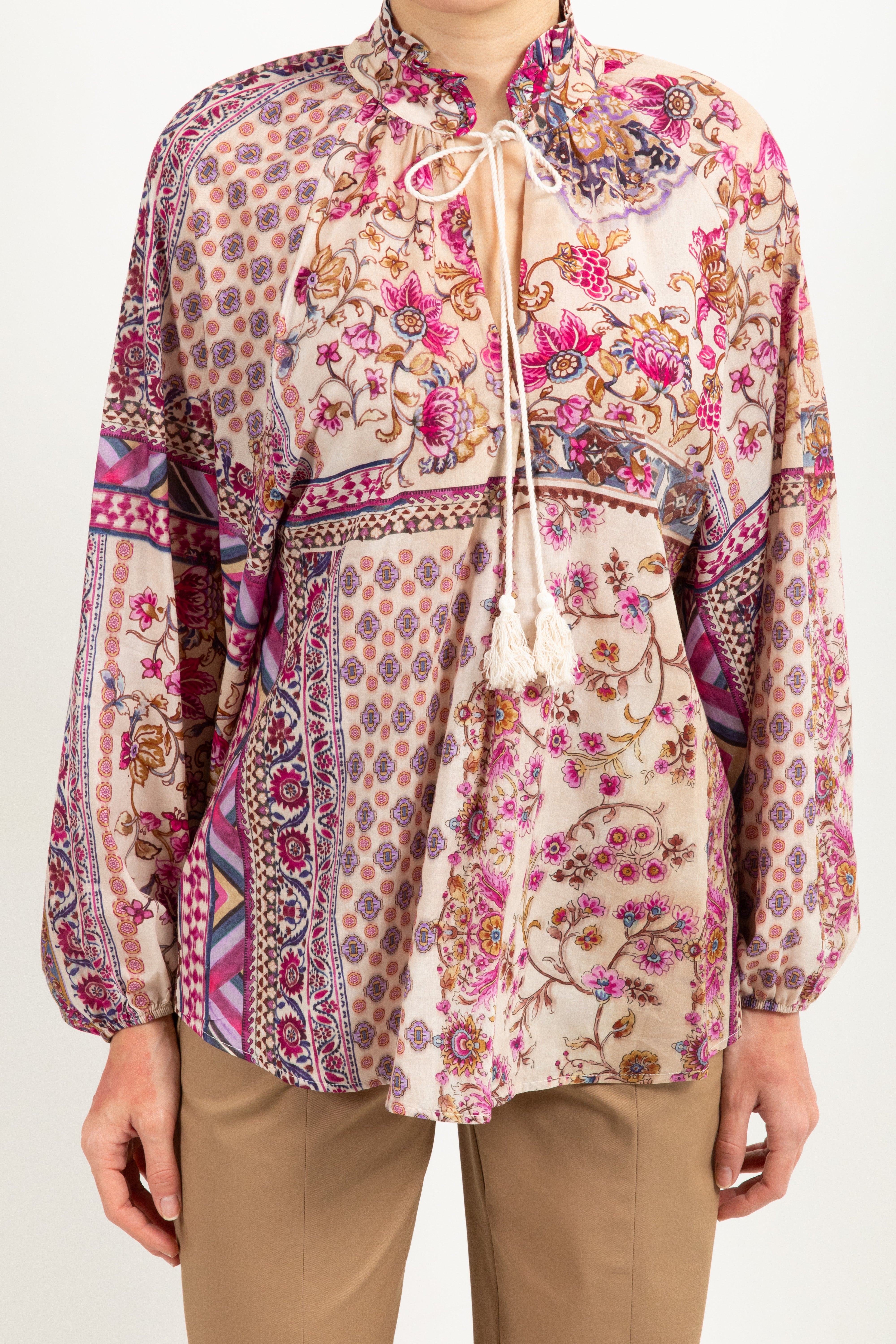 Blusa in cotone fantasia maioliche con fiocco Dixie