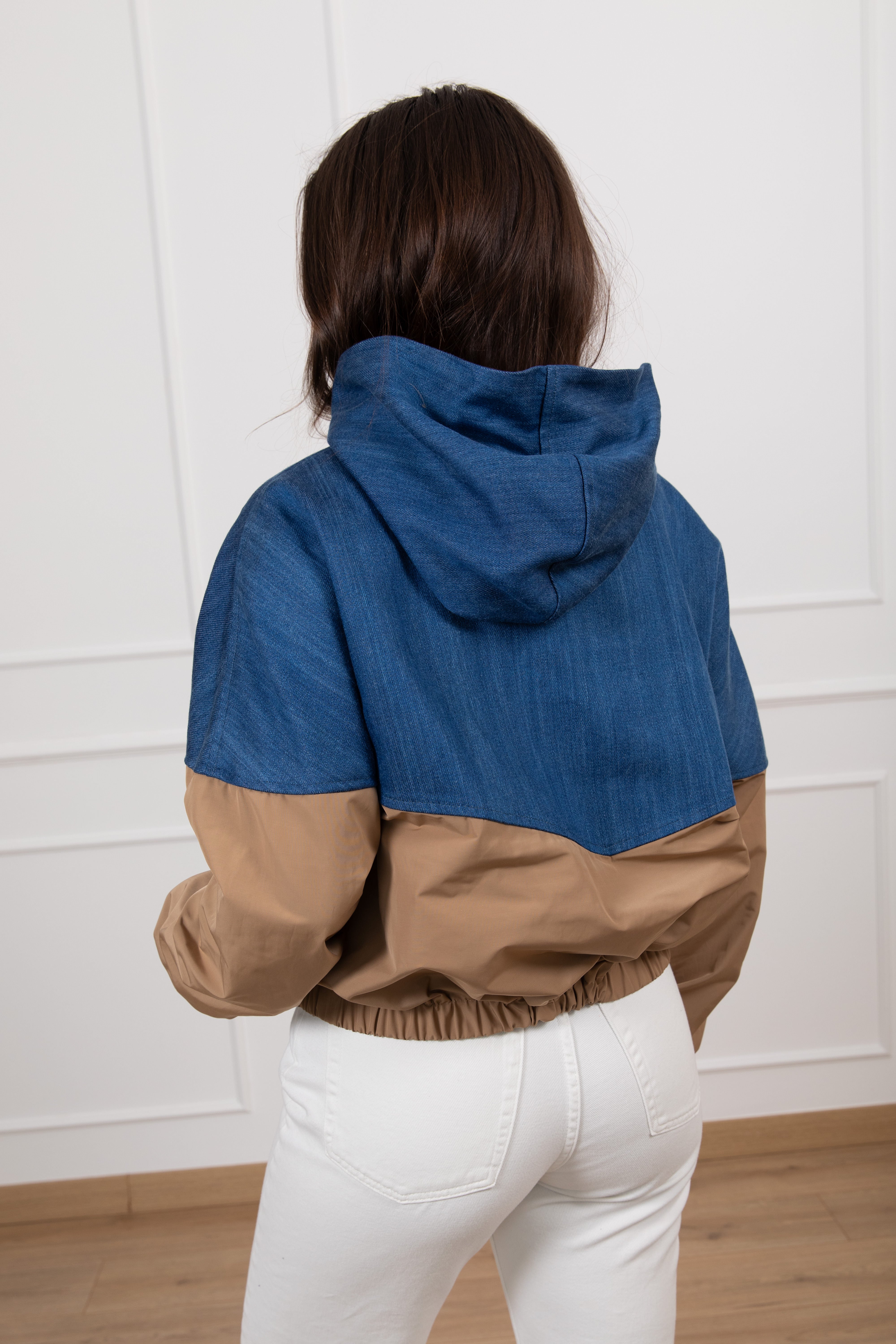 Bomber bi-materico in jeans e nylon Dixie