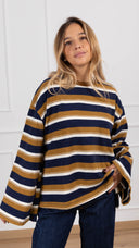 T-shirt felpata a righe manica svasata variante blu Susy Mix