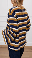 T-shirt felpata a righe manica svasata variante blu Susy Mix