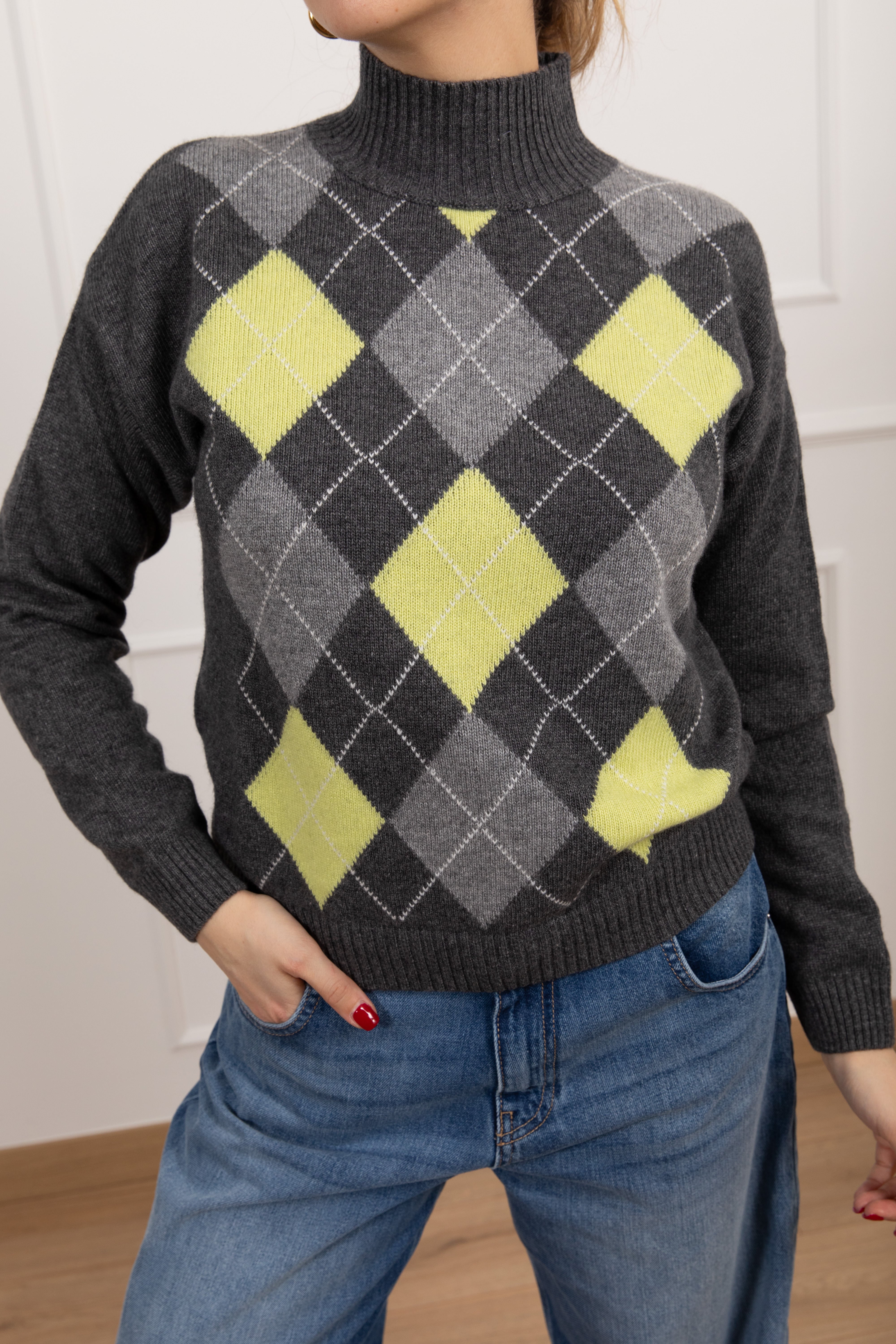 Pull collo a cratere a rombi Motel