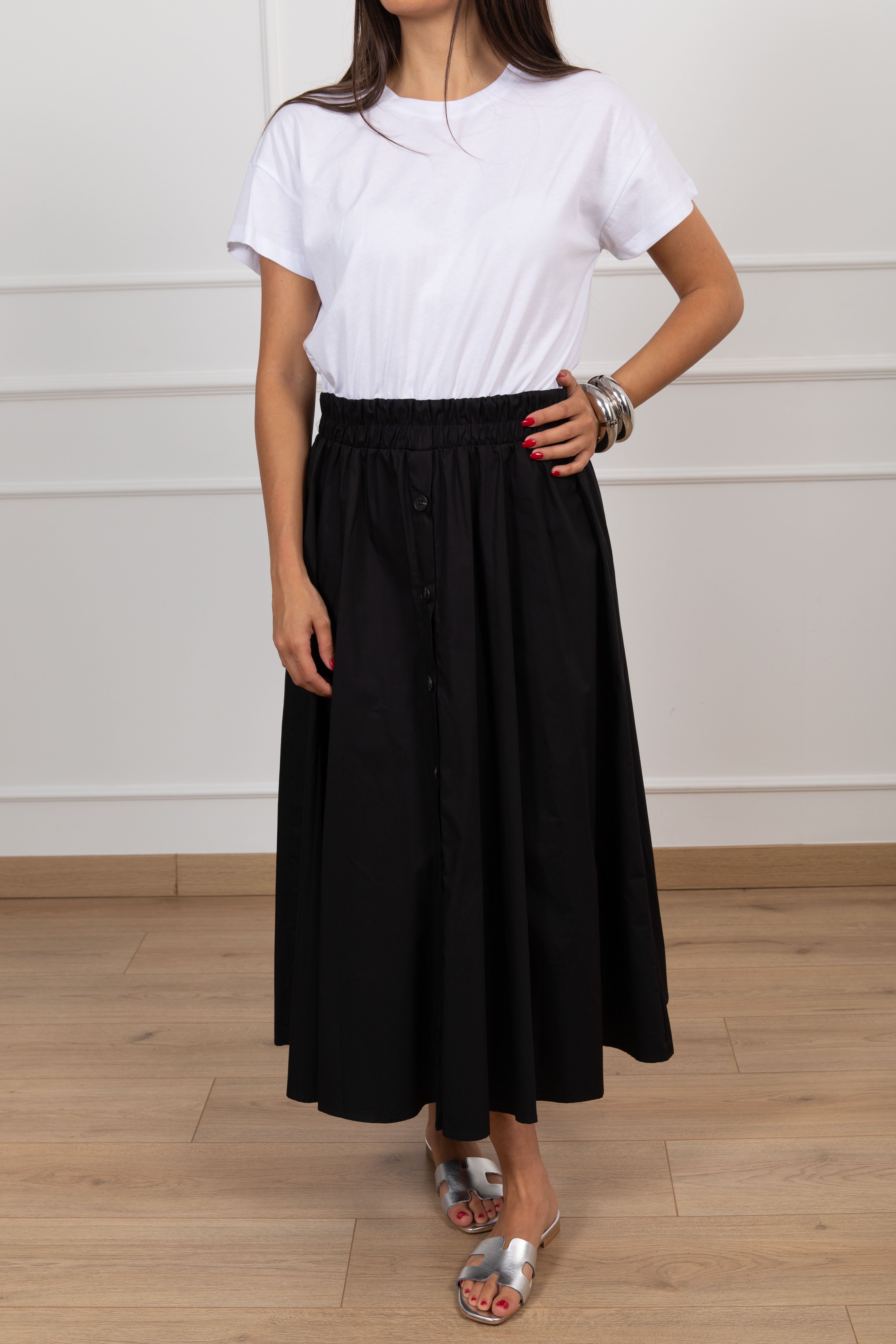 Abito t-shirt bi-materico con gonna bottoni Tensione IN