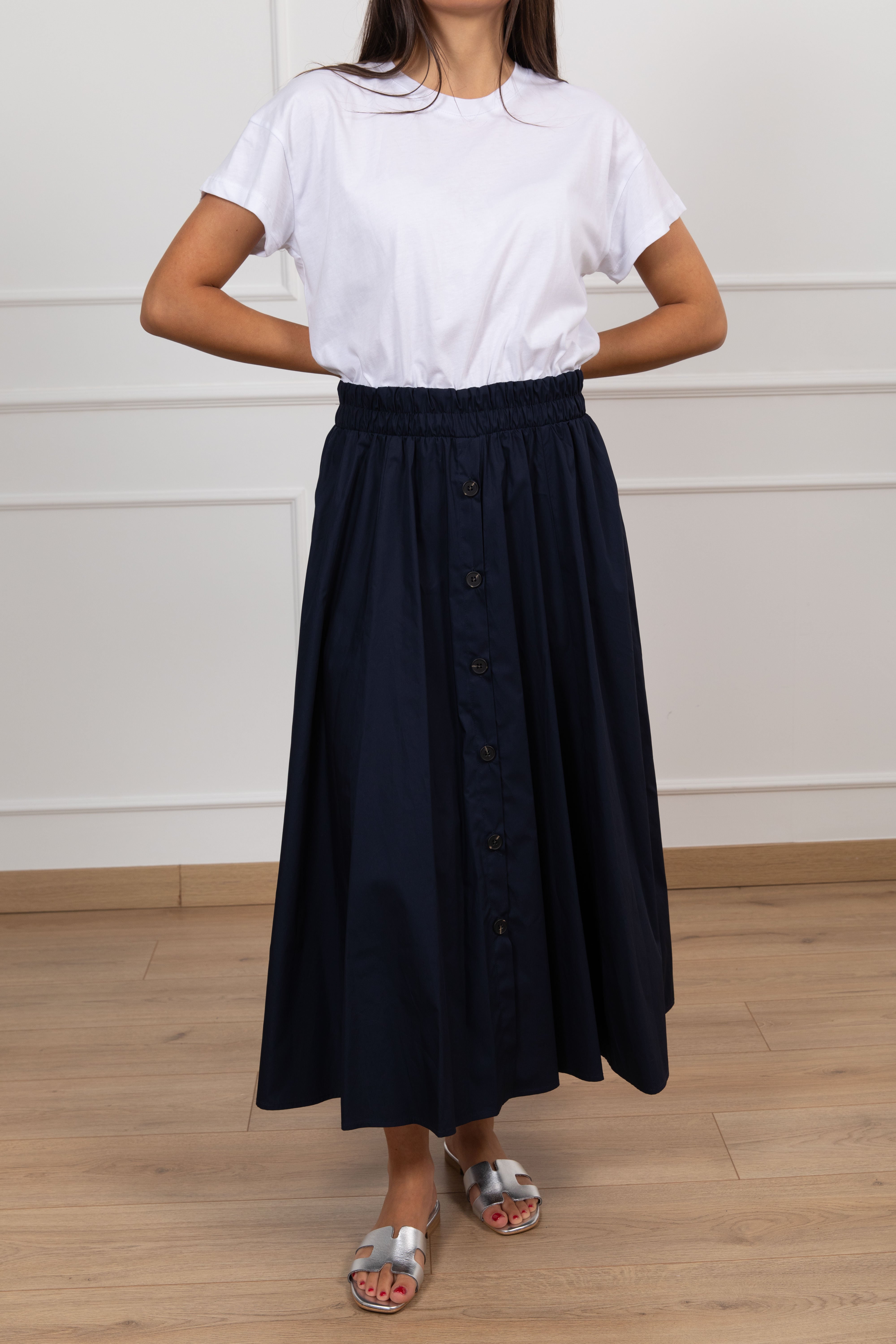 Abito t-shirt bi-materico con gonna bottoni Tensione IN
