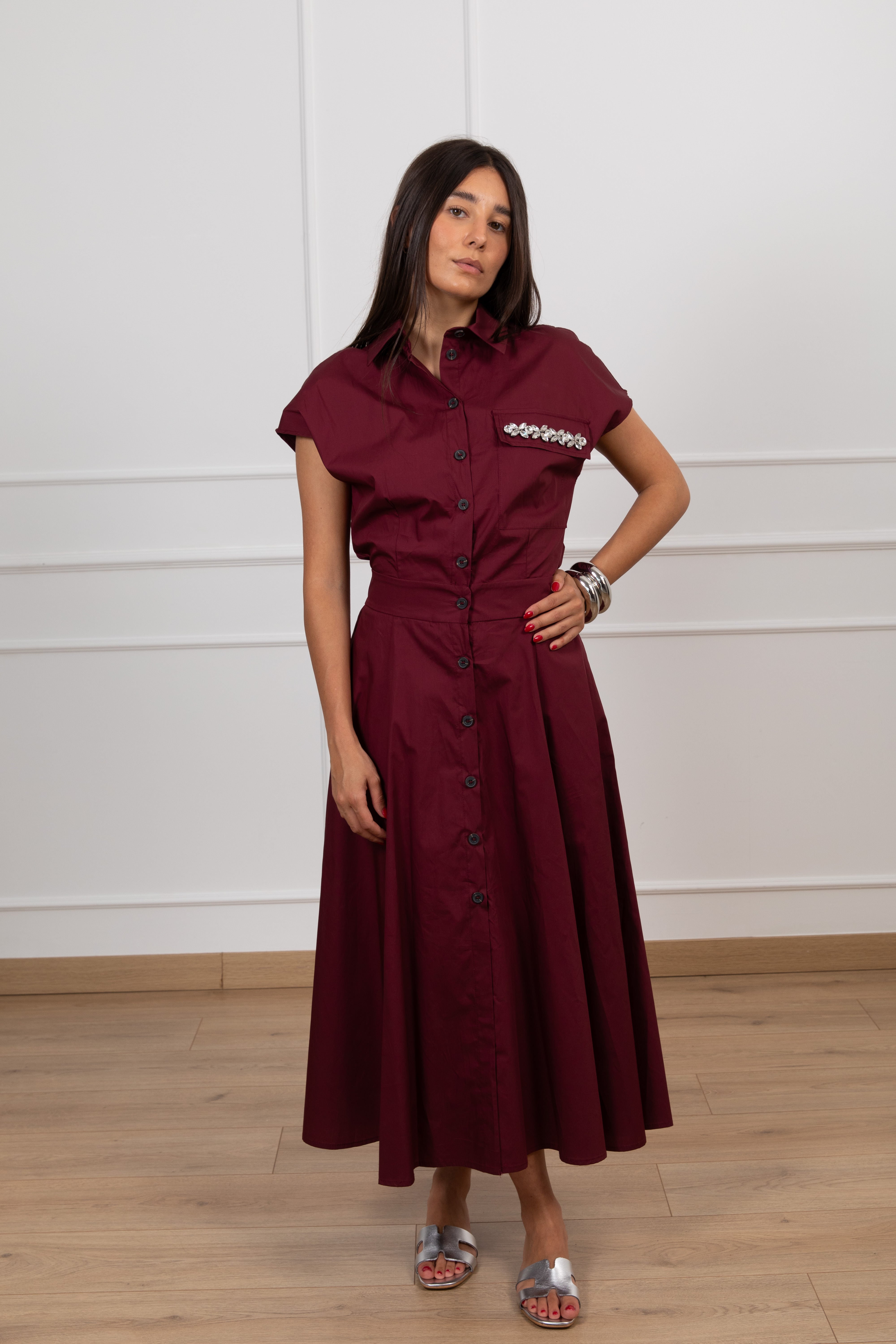 Chemisier in cotone con applicazione gioiello ed elastico sul retro Tensione IN
