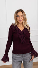 Maglia a coste con inserti pizzo variante bordeaux Susy Mix