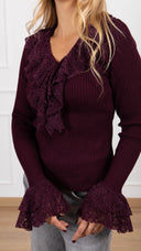 Maglia a coste con inserti pizzo variante bordeaux Susy Mix
