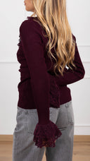 Maglia a coste con inserti pizzo variante bordeaux Susy Mix