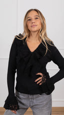 Maglia a coste con inserti pizzo variante nero Susy Mix