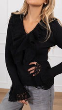 Maglia a coste con inserti pizzo variante nero Susy Mix